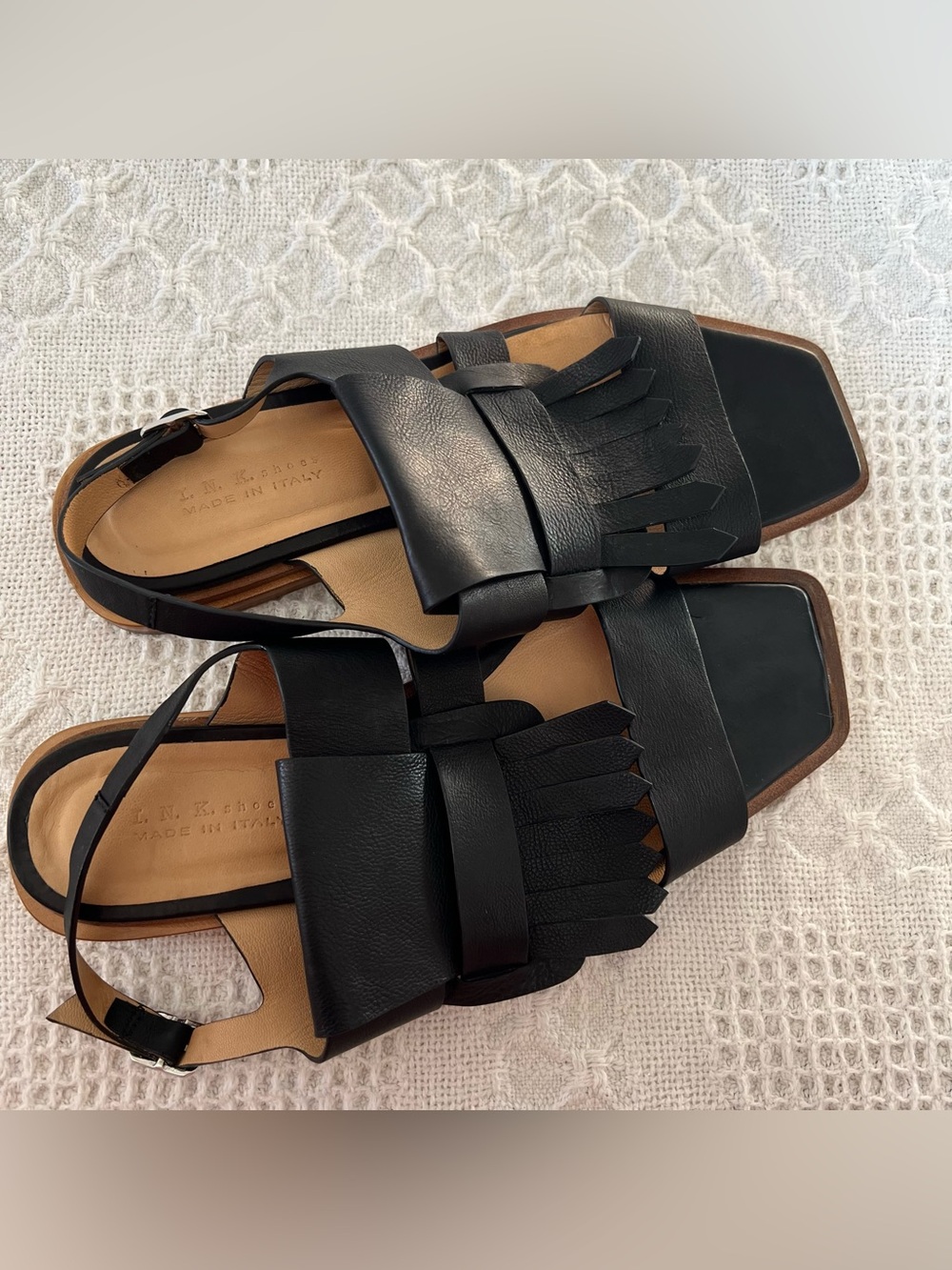 I.N.K. Kiltie Loafer Sandal Handmade Italian Leather Open Square Toe Size 9.5